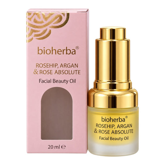 Bioherba Facial Beauty Oil – Луксозно масло за лице с шипка, арган и роза абсолю – 20 мл