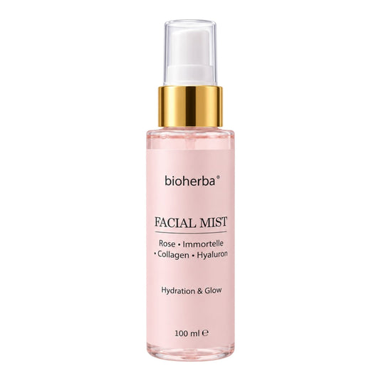 Bioherba Facial Mist – Хидратиращ мист за лице с роза, безсмъртниче, колаген и хиалурон – 100 мл